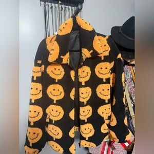 Black & Orange Smiley Sherpa Jacket